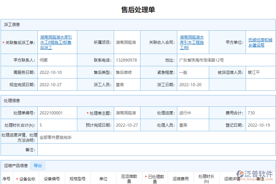 泛普軟件-市政工程企業(yè)管理系統(tǒng)中售后處理單列表的價(jià)值