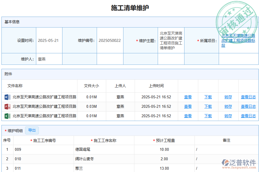 泛普軟件-路橋工程企業(yè)管理系統(tǒng)中施工清單維護(hù)的管控點及作用