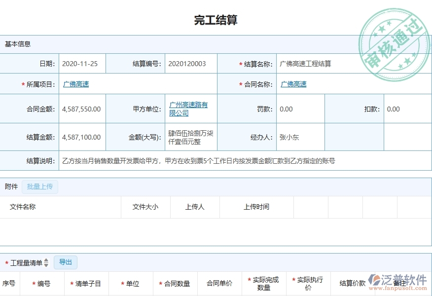 三、泛普軟件-弱電工程企業(yè)管理系統(tǒng)中完工結(jié)算的核心功能