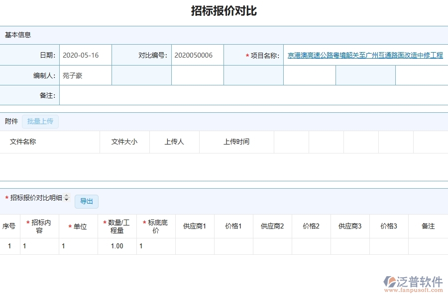 泛普軟件-路橋工程管理系統(tǒng)在招標(biāo)報(bào)價(jià)對(duì)比列表中的應(yīng)用場景