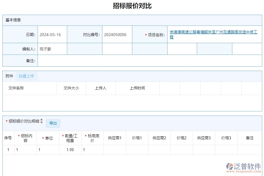 三、泛普軟件-公路工程企業(yè)管理系統(tǒng)的招標(biāo)報價對比明細查詢的管控點