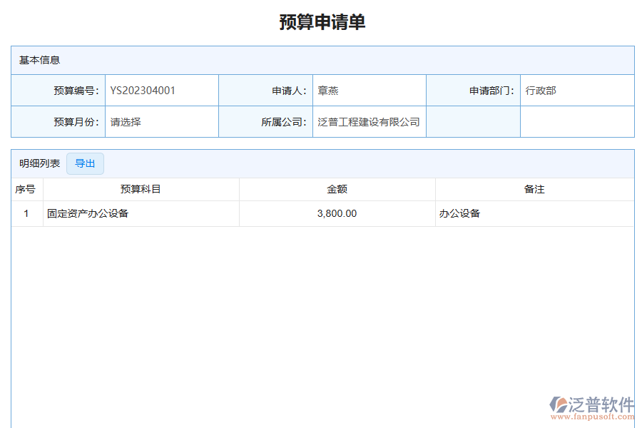 泛普軟件-園林工程企業(yè)管理系統(tǒng)中預(yù)算申請(qǐng)單的管控點(diǎn)及作用