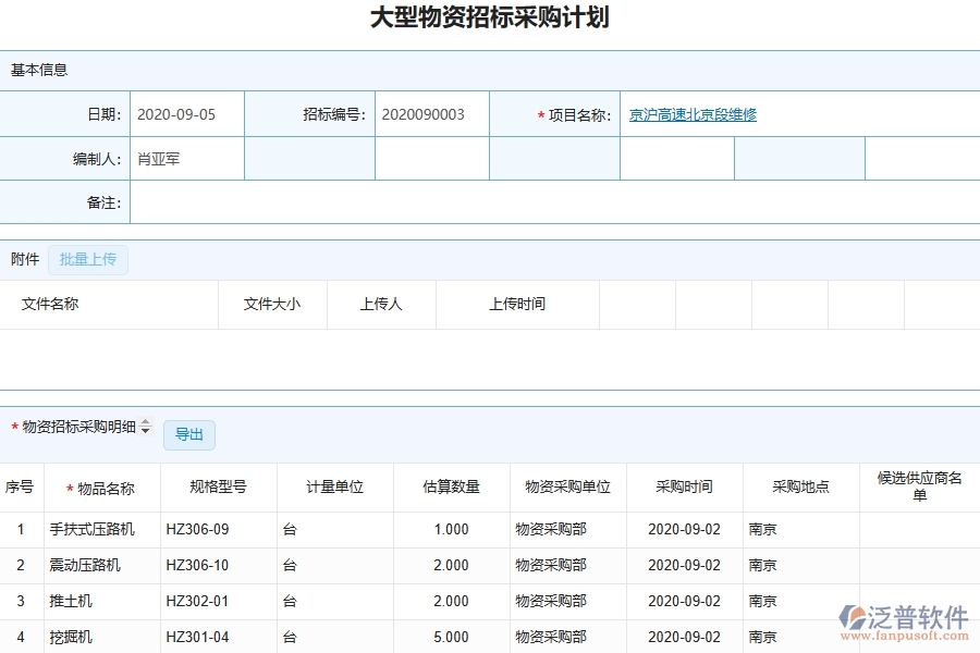 泛普軟件-路橋工程企業(yè)管理系統(tǒng)中大型物資招標(biāo)采購計(jì)劃明細(xì)查詢的核心功能