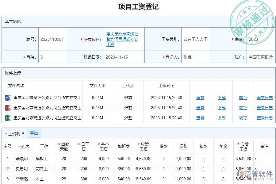 泛普軟件-路橋企業(yè)管理系統(tǒng)中項(xiàng)目工資登記管理的價(jià)值