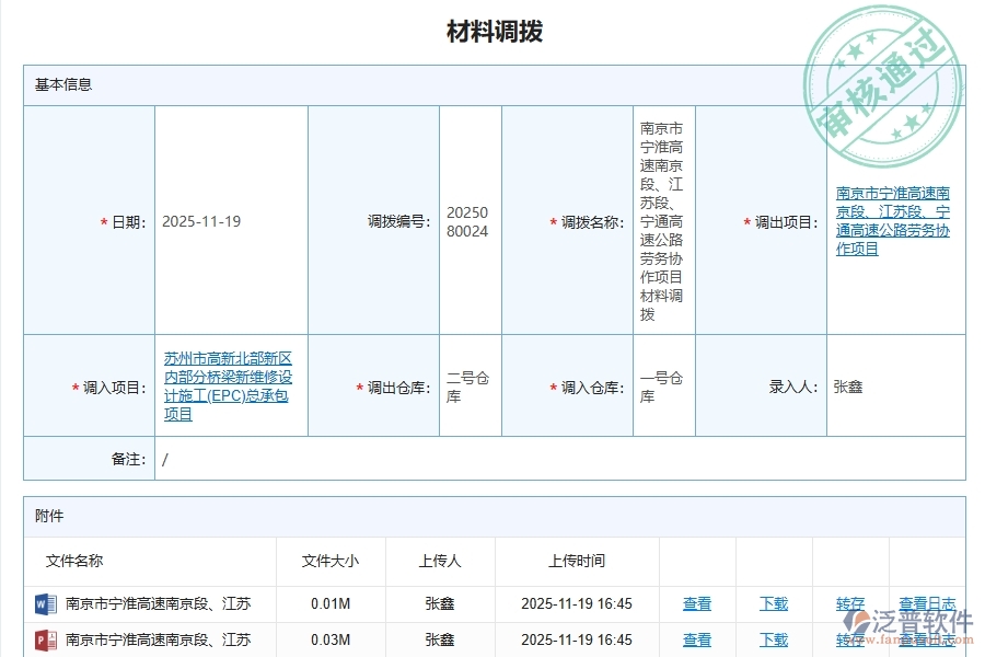 泛普軟件-路橋工程項目管理系統(tǒng)在材料調撥列表中的價值