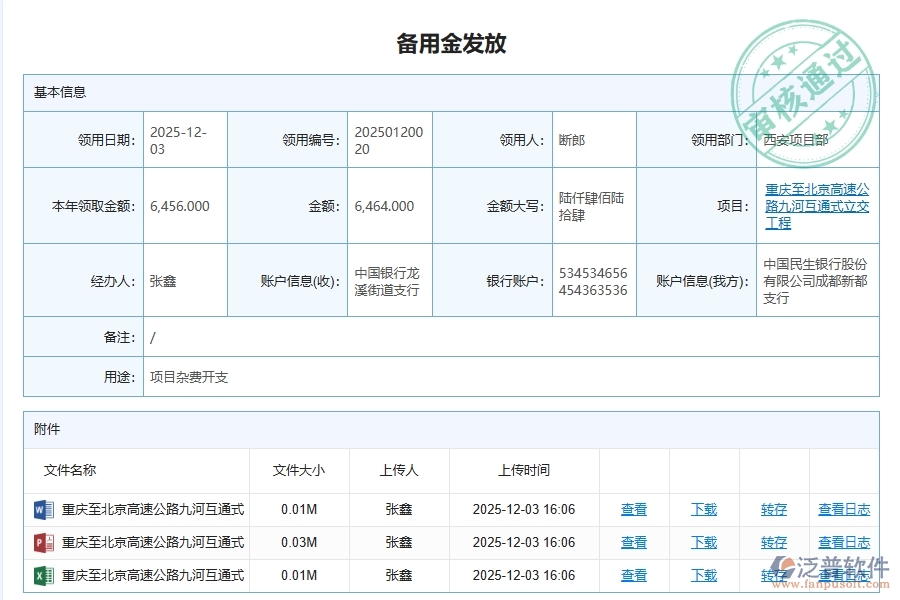 泛普軟件-路橋工程管理系統(tǒng)中備用金及借款管理列表填制的注意事項