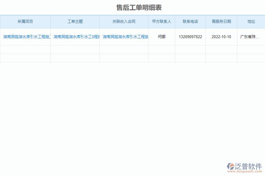 泛普軟件-市政企業(yè)管理軟件中售后工單明細(xì)表的亮點(diǎn)