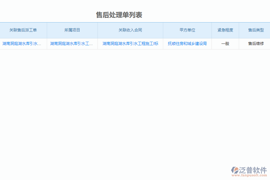 泛普軟件-市政工程企業(yè)管理系統(tǒng)中售后處理單列表的價(jià)值