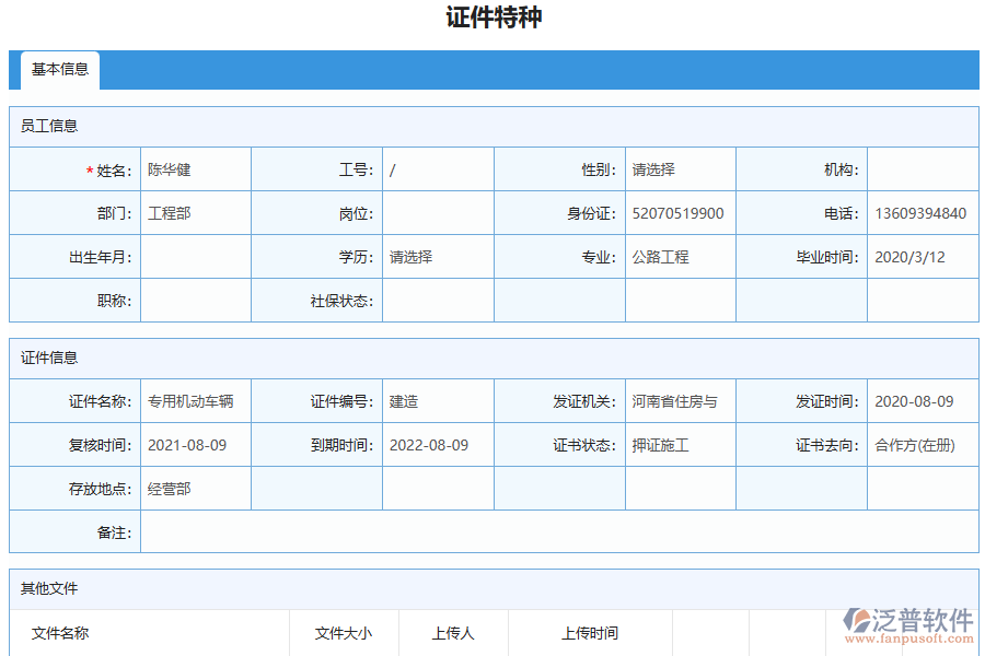 泛普軟件-路橋工程企業(yè)管理系統(tǒng)中證件特種列表的價值