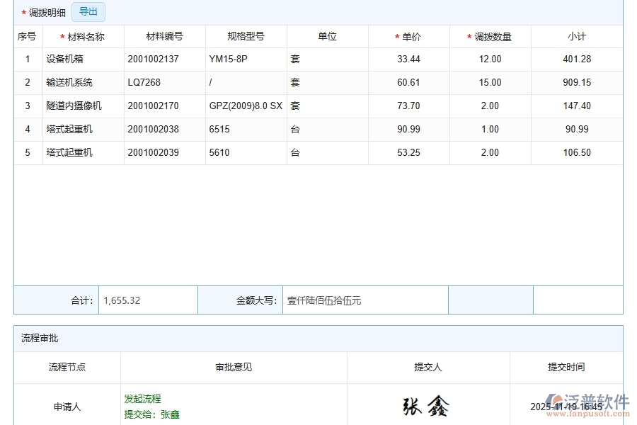 泛普軟件-路橋工程企業(yè)管理系統(tǒng)中材料調(diào)撥的主要功能