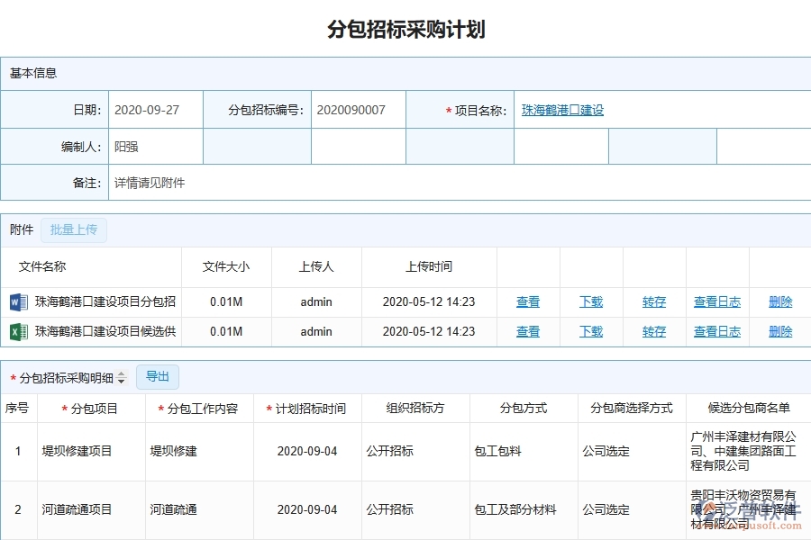 泛普軟件-路橋工程管理系統(tǒng)在分包招標(biāo)采購計(jì)劃查詢中的應(yīng)用場(chǎng)景