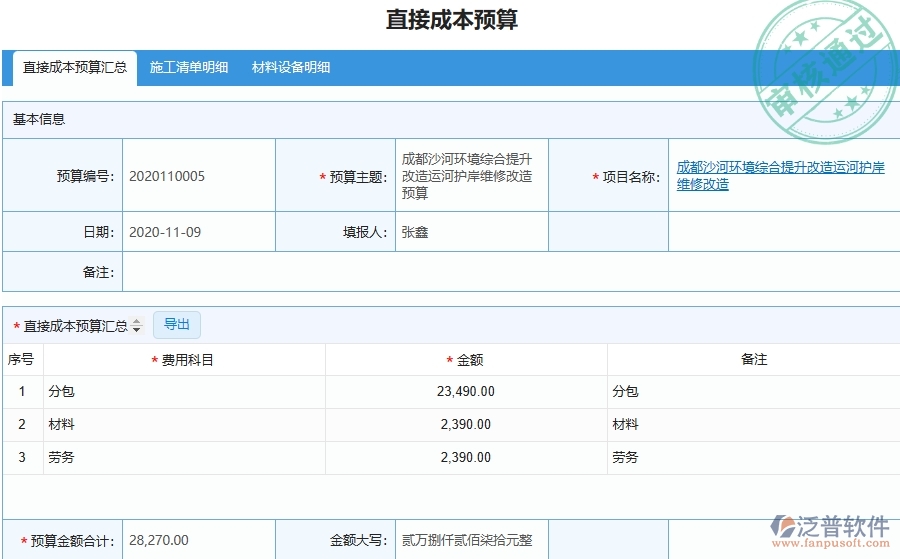 泛普軟件-路橋工程企業(yè)直接成本預算圖表的技術優(yōu)勢