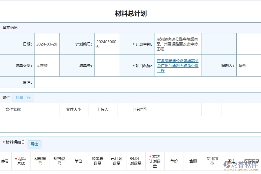 泛普軟件-材料總計劃列表為公路工程企業(yè)提供了哪些方面的應用價值