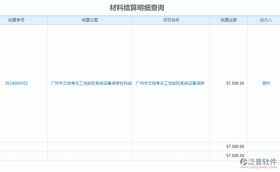 二、泛普軟件-安防工程項目系統(tǒng)在材料結(jié)算明細(xì)查詢管理中的方案