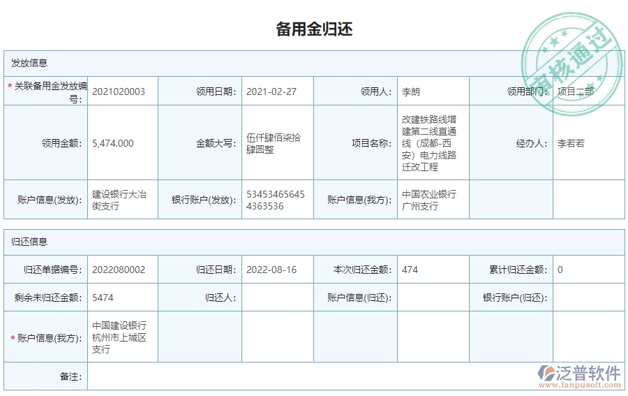 二、泛普軟件-安防工程系統(tǒng)提升企業(yè)備用金歸還管理的措施