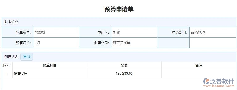 四、泛普軟件-安防工程管理系統(tǒng)中預(yù)算申請(qǐng)單管理的注意事項(xiàng)