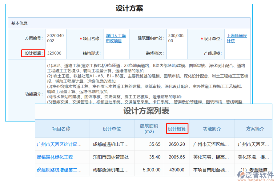 設(shè)計(jì)方案列表【設(shè)計(jì)概算】字段