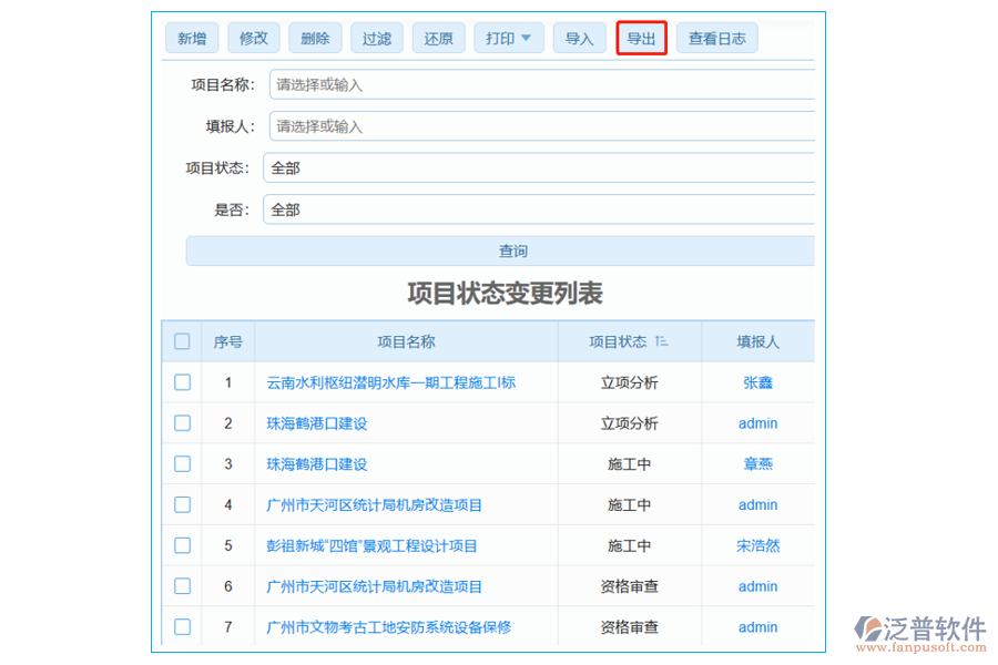 項(xiàng)目狀態(tài)變更列表中【導(dǎo)出】字段的功能通常會(huì)涉及到多個(gè)崗位人員