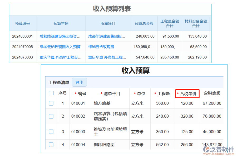 收入預(yù)算列表中【含稅單價】字段的亮點