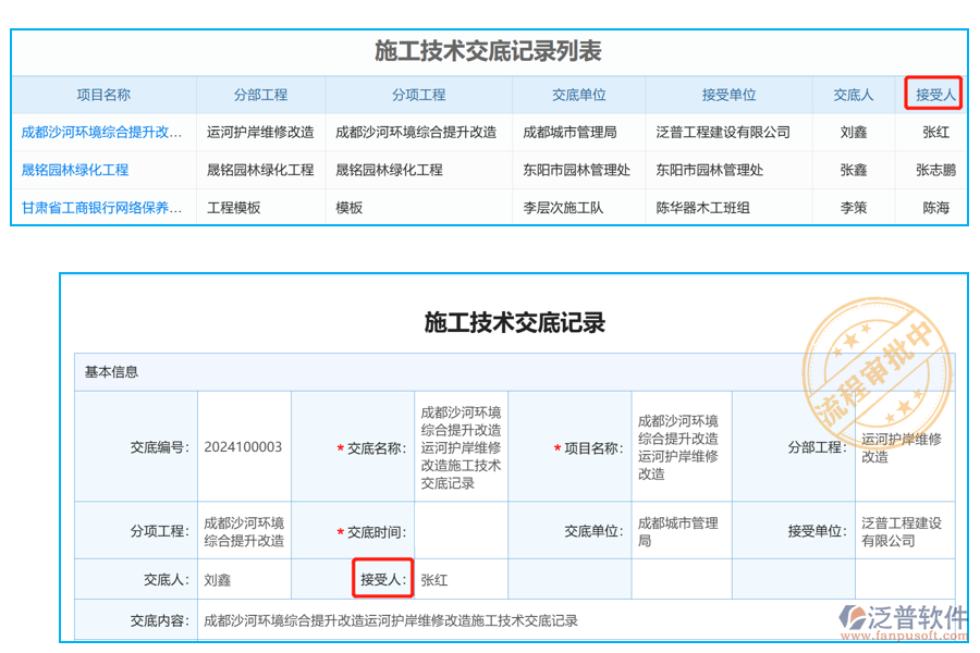 施工技術(shù)交底列表中【接受人】字段